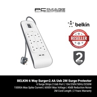 BELKIN 6 Way Surge+2.4A Usb 2M Surge Protector
