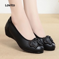 Lovito Elegant Plain Soft Leather Wear Resistant Breathable Water Proof Mom Shoes Ballet Flats for W