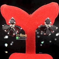 ต่างหูโกเมน ต่างหูเงินแท้ ชุบทองคำขาว พลอยโกเมนแท้ YTG-10291