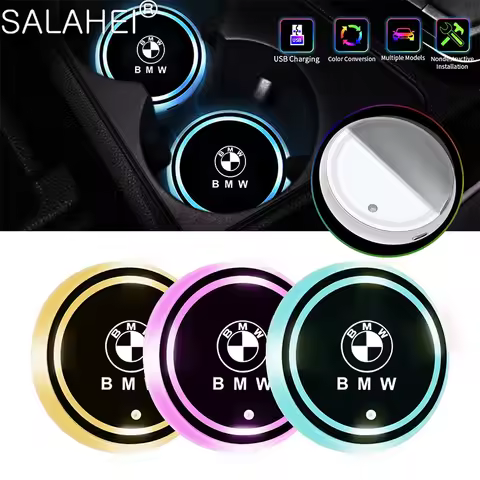 2Pcs 7 Color LED Car Cup Holder Light Luminous Coaster Water Cup PadFor BMW M F10 F20 F30 F40 F15 F2