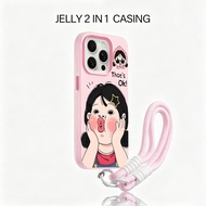 2 In 1 Aesthetic Strange Cute Girl Casing hp Oppo Reno 15F 15 Pro Max A6T Pro 5G A6X 14F A3X A5I A5 