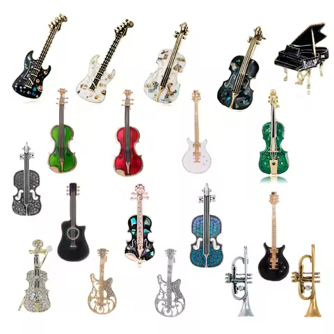 New rhinestone cartoon electric guitar pin personalized instrument violin piano horn trumpet pin clo