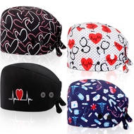 4 Pcs Working Caps with Button and Sweatband Adjustable Working Hats Elastic Scrub Hats Nurse Scrub