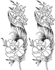 Temporary Tattoo,Feather Flowers,Feather Tattoos,Real Tattoo Look,Lasts 1-2 Weeks,Water-Resistant,Re