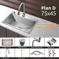 One Piece Stainless Steel Vegetable Sink, 68x45cm Multifunctional Brushed Large Groove Kitchen Sink 