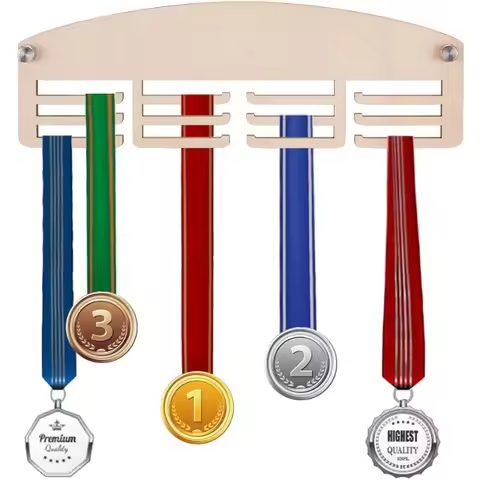 12 Hooks Wood Medal Holder 11.8Inch/30cm Medal Hanger Display Rack Hanger 3 Lines Wall Mount Sport A