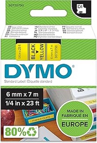 DYMO Authentic D1 Labels, 6mm x 7m Roll, Black Print on Yellow Tape, Self-Adhesive Labels for LabelM