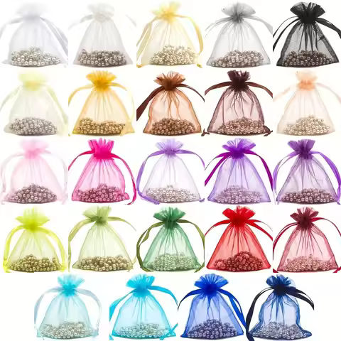 50pcs Drawstring Organza Bags 17x23 20x30 25x35 30x40 35x50cm Multicolor Jewelry Packaging Bag Weddi