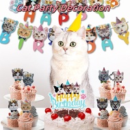 25Pcs Birthday Banner and Cake Topper Party Decoration For Cat Pet Cat Birthday Theme Decoration Set