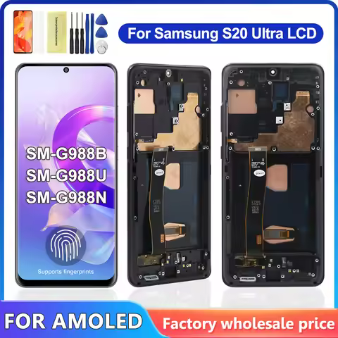 AMOLED S20 Ultra LCD With Frame For Samsung S20 Ultra 5G LCD G988 G988B SM-G988U Display Touch Scree