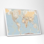 World Map Natural Tone Detailed Map Pinup Wall Decoration Poster
