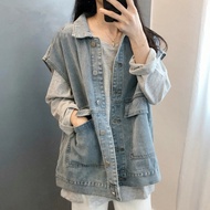 พร้อมส่ง  เสื้อกั้กยีนส์  เสื้อแจ๊กเกตยีนส์ เสื้อคลุม แฟชั่นสไตล์ วินเทจ  น่ารัก สไตล์สาวเกาหลี