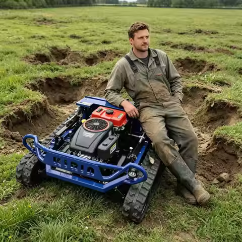 Industrial-grade RC tracked mower, 23HP, 60° slope adaptability, 800mm cutting width, smart remote c
