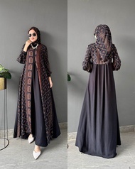 Naura Set Hijab 04 Series Hitam Gamis Kerudung Wanita Lebaran Terbaru Modern