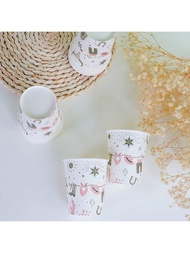 50/25/10pcs, 9-Ounce Paper Cup, Denim, Animal Tribe, Floral Fresh Theme, Disposable Bathroom Cup, Mo