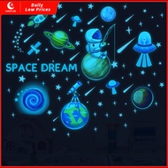 Luminous Space Planet Astronaut Wall Stickers Cartoon Fluorescent Space Dream Children's Room Blu-ra