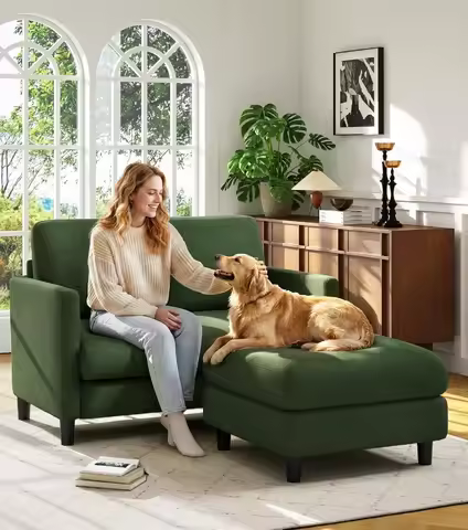 Welzona Loveseat Sofa with Ottoman, Small Shaped Teddy Couch Sofa