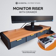 Monitor Riser with Drawer – Wooden Table Stand + 3D Print Legs, Optional Drawer (H 8 cm W 20 cm P 60
