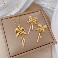 Girls Alloy Diamond Jewellery Set Bow Necklace Earrings Set Girls Daily Wear Jewellery Party Jewelle