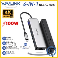Wavlink ฮับ C 6-In-1 USB พร้อม Hdmi 4K 30Hz Usb 3.0อะแดปเตอร์กิกะบิตยูเอสบีอีเธอร์เน็ต USB C รองรับเอาต์พุตพลังงานที่ PD100w สำหรับอุปกรณ์ Windows และ M1 M2/อากาศ/สายฟ้า3/ชนิด C