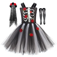 Scary Corpse Bride Halloween Costumes for Girls Spooky Ghost Zombie Bride Tutu Dress for Kids Carniv
