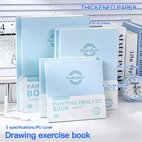 LANGUO PU Cover Drawing Notebook A4 B5 24K Sketchbook Handbook 64/80 Sheets 120g Paper Mini Pocket J