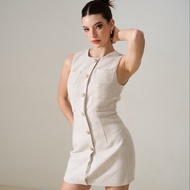 Whatagirlwants - ELYSIA DRESS (เดรสผ้าทวิต 4 กระเป๋า เนื้อนุ่ม ซับในทั้งตัว แต่งกระดุม กุหลาบสีทอง)