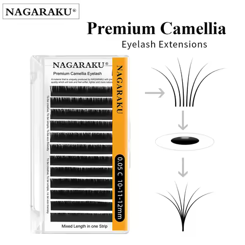 NAGARAKU L LB LC C D Curl 6-17mm Mixed Self-making Fans Volume Lash Extensions Camellia Blooming Eye