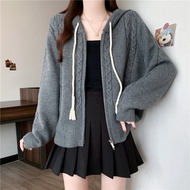 RUIHUAN | Áo Len Hooded Màu Xám Có Double Zipper Cho Phụ Nữ Plus Size