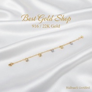 916 Gold Bracelet Wan Zi Dangling Heart 2 Tone