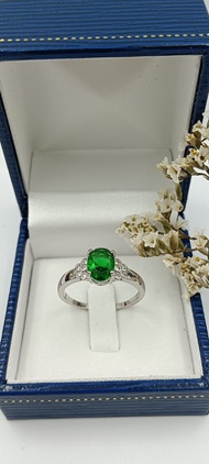 🟩 แหวนพลอยนาโนสีเขียว เงินแท้ 925 เคลือบทองคำขาว
