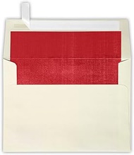 LUXPaper A7 Foil Lined Envelopes in 70 lb. Natural w/Red LUX Lining, Printable Square Flap Envelopes
