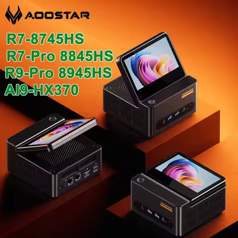 Aoostar G-FLIP AMD Ryzen AI9 HX370/R7 8745HS/R7 Pro 8845HS/R9 Pro 8945HS Mini PC Gaming Computer 5" 