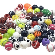 diy Bead Phone Chain Number Letter Accessories Round Beads Football Billiards Beads Acrylic Football
