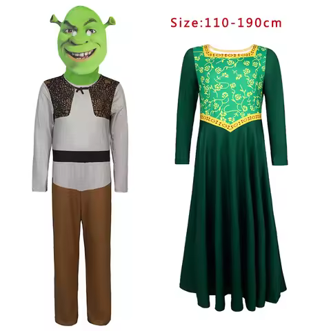 Movie Shrek Cosplay Costumes Monster Shrek Jumpsuit Mask Princess Fiona Long Dress Kids Teens Rolepl