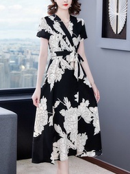 Đầm Hoa Cổ Đắp Chéo Sang Trọng - Glady G52 - Đầm Xoè Dáng Dài Chất Lụa Mềm Mịn Mát Phù Hợp Mọi Hoàn