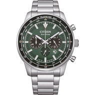 Citizen Stainless Steel Chronograph Eco-Drive Green Dial Men's Watch Ca4500-91X, Silver, Modern