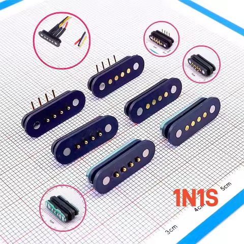 1 Pair Magnet Spring Loaded Pogo Pin Connector 4 Pole Pitch 2.5 MM Through Hole PCB Mount Male Femal