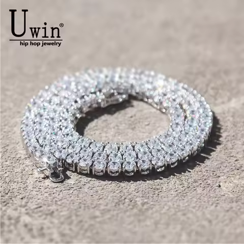 Uwin Mens Zircon 1 Row CZ Tennis Chain 3mm 4mm 5mm 8mm Iced Out Necklace Copper Hip Hop Jewelry Whol