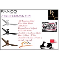 FANCO F-STAR 36 / 46 / 52 Inch DC Motor Ceiling Fan with LED Light &amp; Remote Control singapore waranty