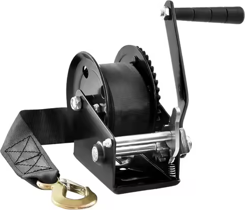 1200 lbs Boat Trailer Winch, Heavy Duty Hand Winch with 23ft Polyester Strap & Two-Way Ratchet, for