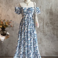 ชุดเดรสเที่ยวยาวแบบสบายๆ ลายดอกไม้สำหรับผู้หญิง bohо ชุดแต่งตัวชายหาดอีสเตอร์ ฮาวาย Coachella เทศกาล