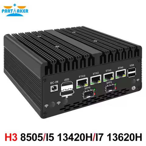 Partaker Firewall Mini PC Intel i7 13620H 8505 i5 13420H 4 x i226-V 2.5G 2*DDR5 SFP NVMe Industrial 