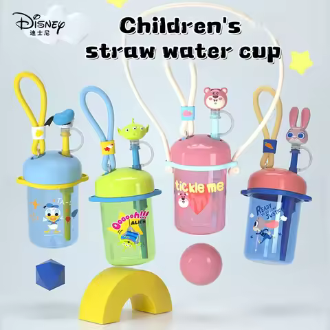 Disney Zootopia Donald Duck Alien Mickey Summer Cute Student Lanyard Straw Cup Judy Lotso Children's