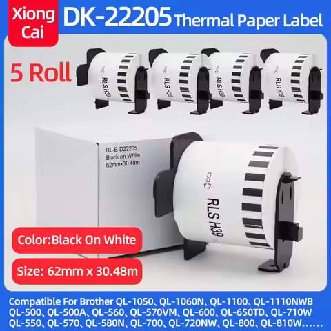 5Roll DK-22205 Compatible for Brother 62mm*30.48m Continuous Paper Labels DK-22205 DK22205 DK2205 DK