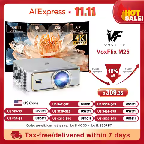 Voxflix M25 Home Cinema 1080P 4K 2800 ANSI Smart Home Projector Android TV 9.0 Game Mode Support voi