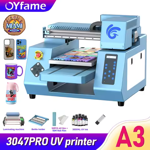 OYfame A3+ UV Flatbed Printer With 2pcs xp600 printer head A3 UV DTF stiker Printing Machine With La