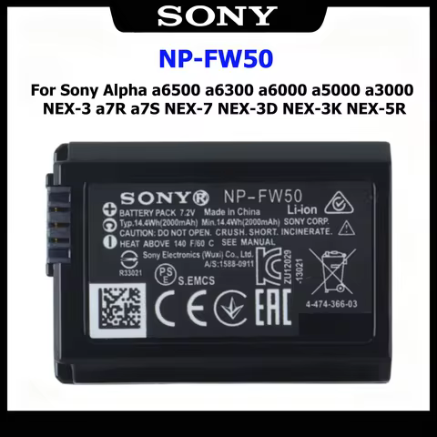 Original SONY np-fw50 NP FW50 Battery For Sony Alpha a6500 a6300 a6000 a5000 a3000 NEX-3 a7R a7S NEX