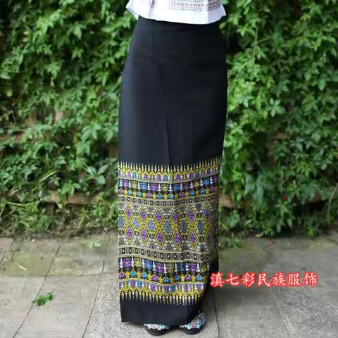 Thailand Women Skirt Pha Sin Traditional Festival Dai 98cm Long Sarong Ethnic Spring Folk