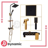 Nisho Stainless Rain Shower Set w/ ABS Square Head Dual Water Inlet Black Gold Bathroom Full Set